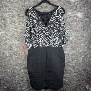 Nicole Miller Dress Womens 16 Black‎ White Zebra Print Cold Shoulder Knee Length